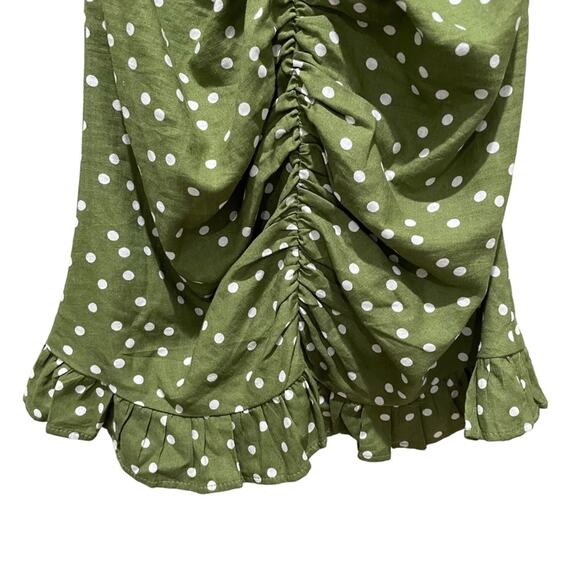 Zara Linen Blend Polka Dot Mini Dress Green White Size Medium - Picture 7 of 10